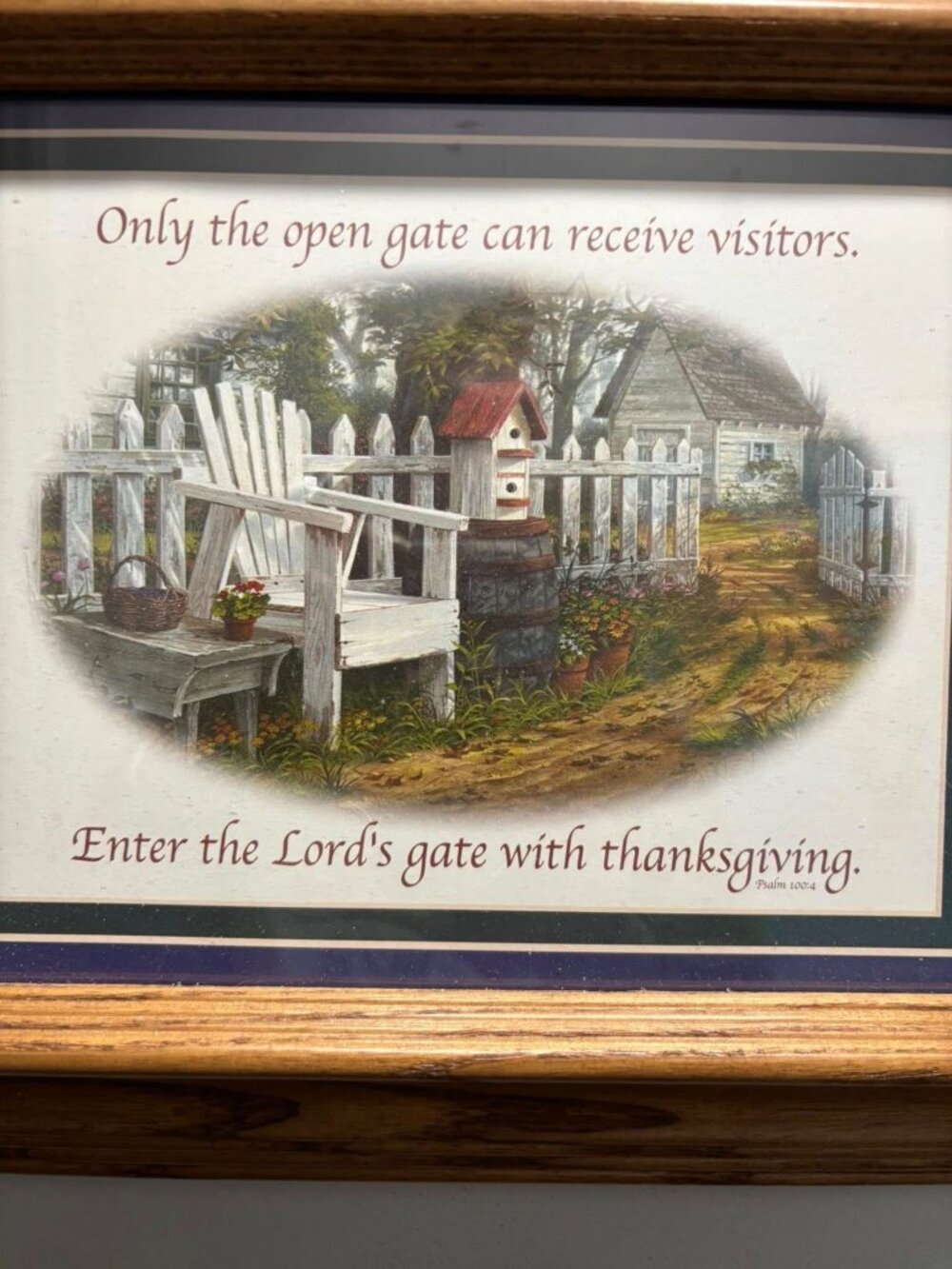 Scripture Wall Decor Only The Open Gate ... Psalm 100:4 Wall Art In Oak Frame 13 - Picture 3 of 5